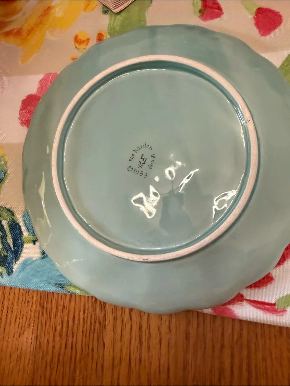 The Haldon Group Morning Glory 1989 Vintage Majolica Basket Weave Teal Set of 4